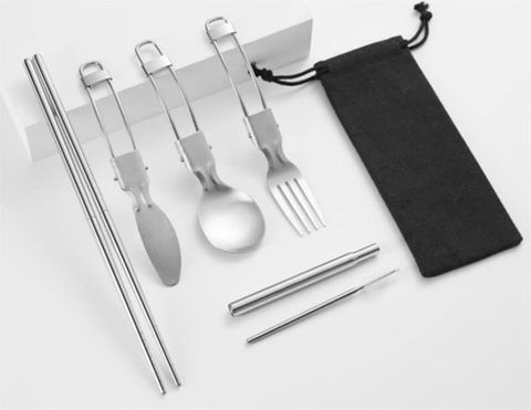 環保便攜帶餐具吸管7件組 摺疊餐具, 2合一餐具